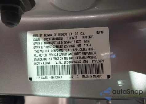 2016 Honda Cr-V Ex from USA, damaged, VIN 3CZRM3H55GG711996